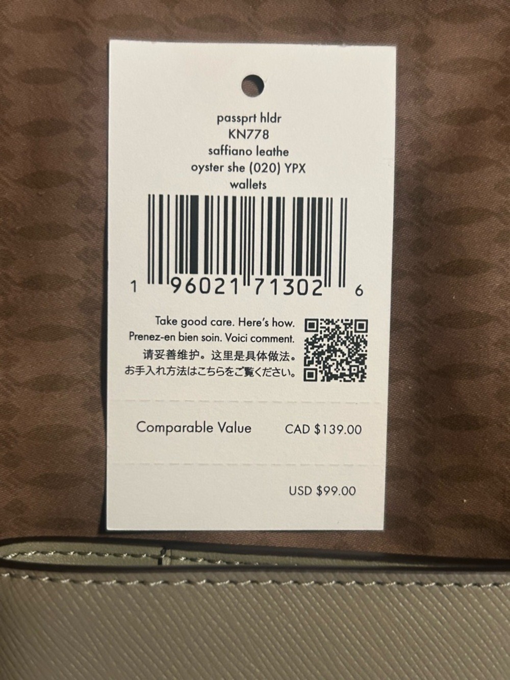 Kate Spade New York Saffiano Passport Holder in oyster she - Picture 2 of 10